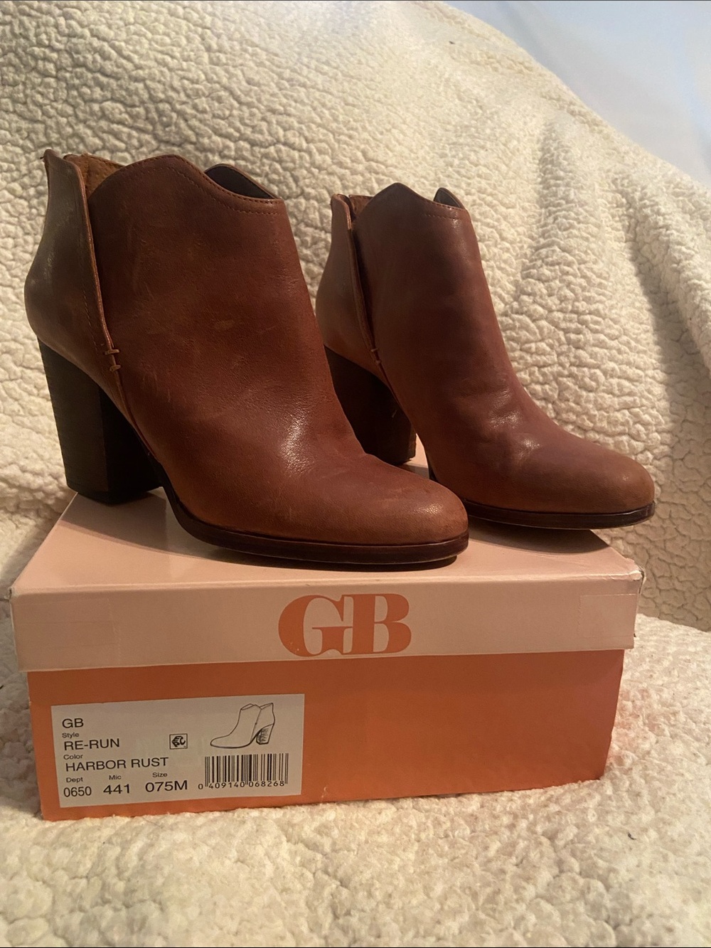 Gianni Bini Brown Leather Block Heel Ankle Booties